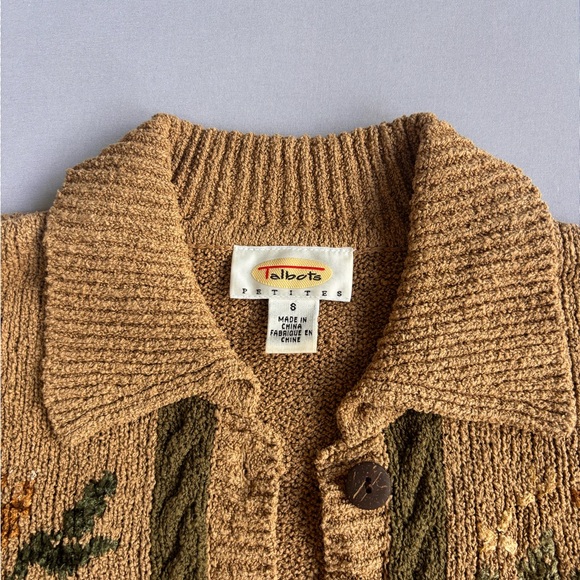 Talbots Cottage Core Knit Grandma Cardigan with Floral Accents - Picture 9 of 11